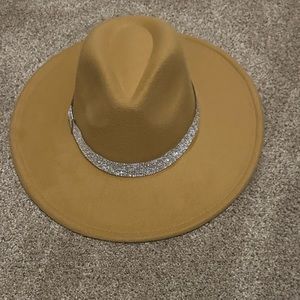 Tan Rhinestone Wide Brim Hat
